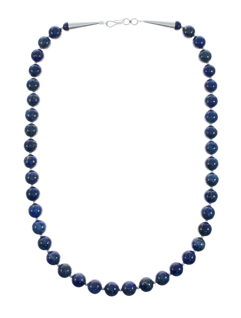 Native American Sterling Silver And Lapis Navajo Bead Pendant Necklace Set X10692